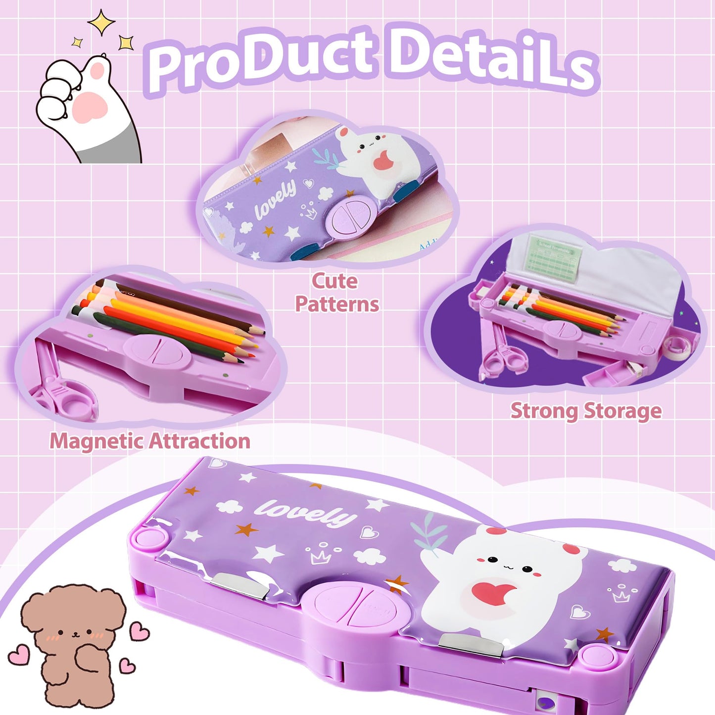 Ristpal Pop Up Multifunction Pencil Case, Cute Cartoon Pen Box Organizer Stationery with Sharpener, School Supplies, Best Birthday Gifts (Purple)