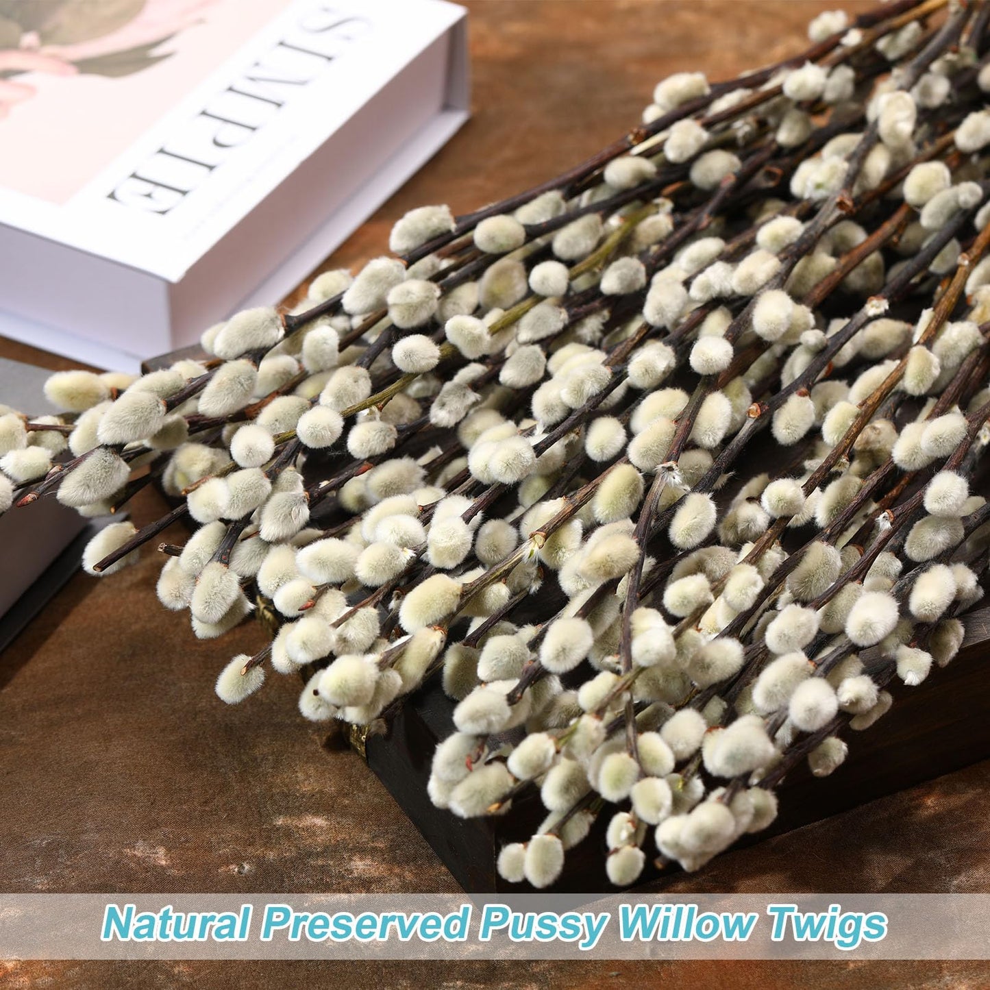 Natural Preserved Dried PussyWillow Branches for Vases, 30 Stems Real Willows, 17" Snow Pussywillows, Dried Flowers for Indoor and Outdoor Decor, Wedding Home DIY Floral Art Plants Fireplace