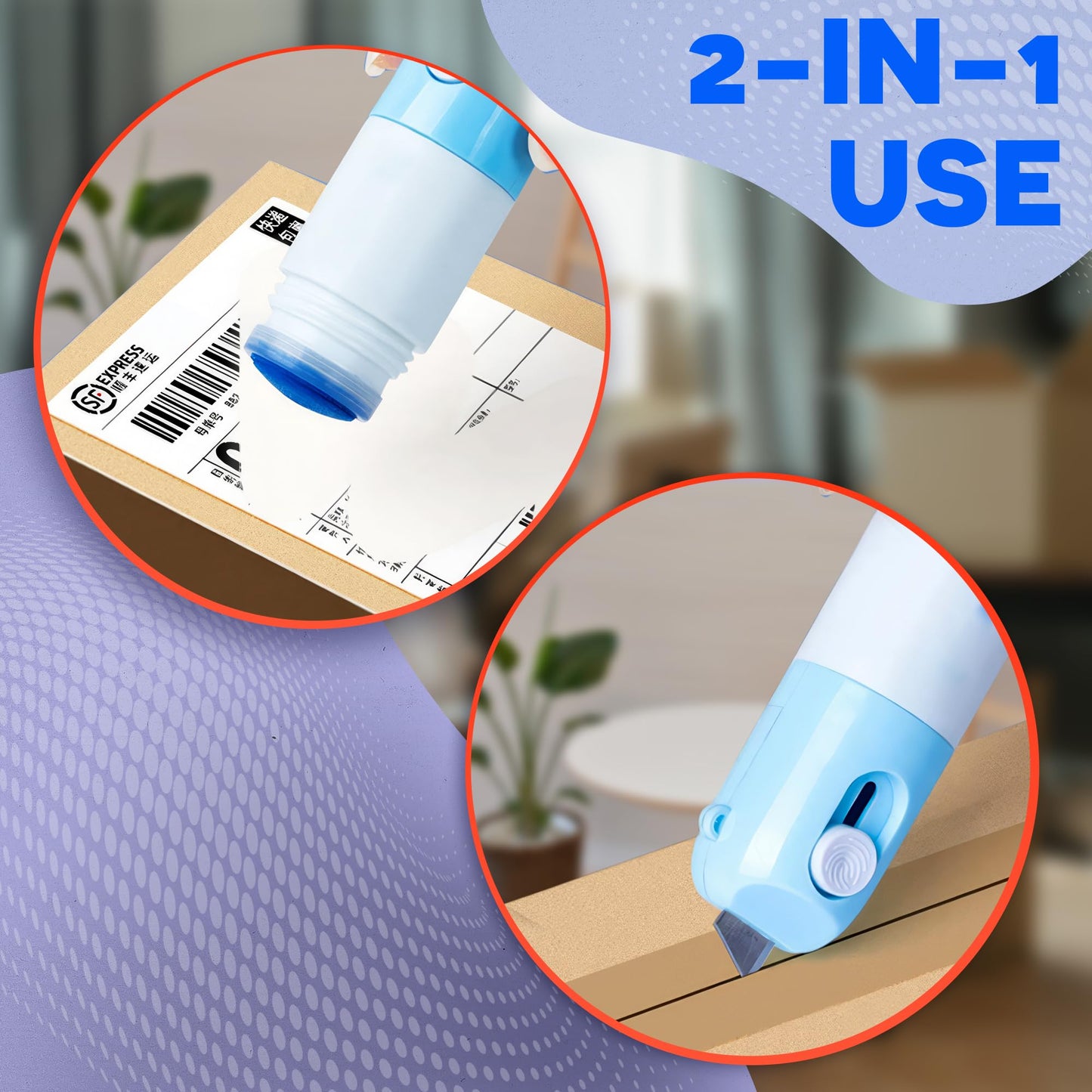 2 Pcs Water-Based Thermal Paper Eraser Pen with Mini Unboxing Knife - 2 in 1 Thermal Label Eraser with Box Cutter Knife for One Smear Printed Text Covering - Liquid Redacting Marker with Small Blade