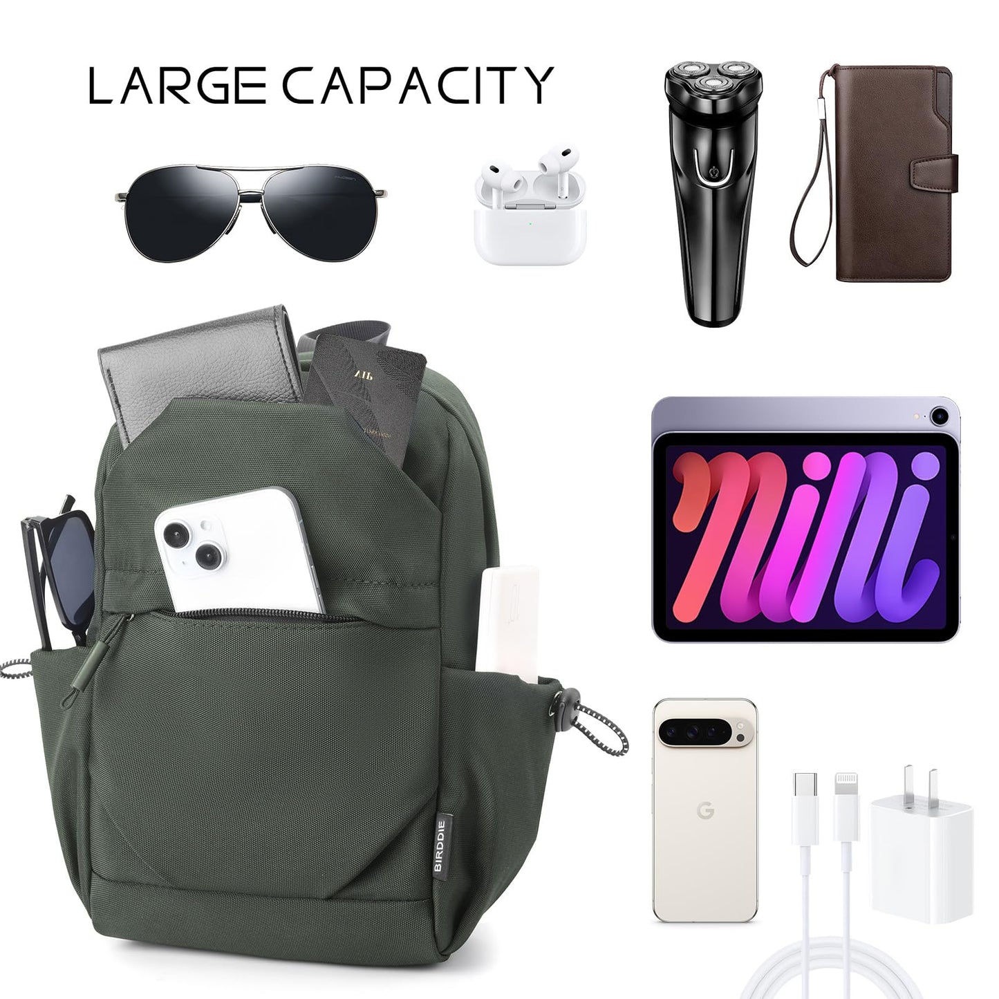 BIRDDIE Small Sling Crossbody Bag For Men And Women, Nylon Hiking Shoulder Bag, Waterproof Small Backpack, Suitable For Cycling, Hiking, And Travel