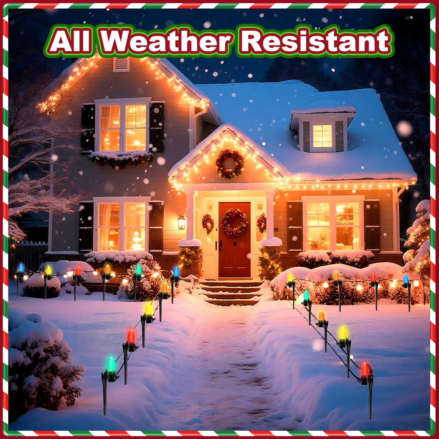 Augshy 100 Pack Christmas Light Stakes, 7.5 inch Yard Lawn Holiday Light Ground Stakes for C7 C9 Outside String Lights Universal Outdoor Light Holders for Christmas Decoration Garden Lawn Path Black