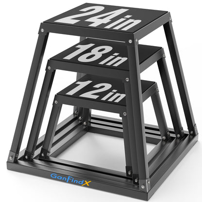 GanFindX 12In Metal Plyometric Jump Box, Heavy Duty Plyometric Platform with Anti Slip Surface, Fitness Exercise Step Up Box for Home Gym Training, Agility and Strength Conditioning (12/18/24'')