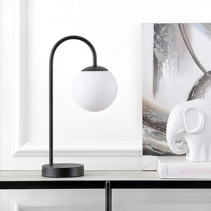 JONATHAN Y JYL6010A Arco 18.25" Iron/Glass Minimalist Mid-Century Globe LED Table Lamp Contemporary Glam Minimalist Bedside Desk Nightstand Lamp for Bedroom Living Room Office College Bookcase, Black