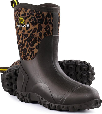 Rubber Boots for Women - Waterproof Insulated Mid Calf Rain Boots with Steel Shank | Sizes 5-11