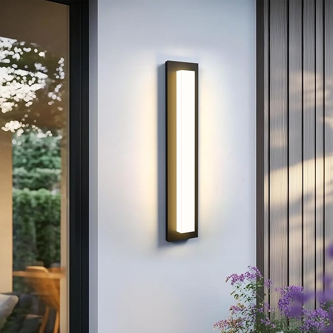 LamQee 23.6 in Aluminum Long Outdoor Wall Lights, 2900K 1580LM LED Waterproof IP65, Linear Modern Exterior Lighting Fixtures Wall Mount Outside Sconce Acrylic Shade for House Porch Patio Garage Door