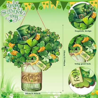 Boao St. Patrick's Day Welcome Sign Wooden Hanging Decor Farmhouse Rustic Door Decoration St. Patrick's Day Wreath Sign with Bow Ornament for Holiday Irish Home Indoor Outdoor Farmhouse Window