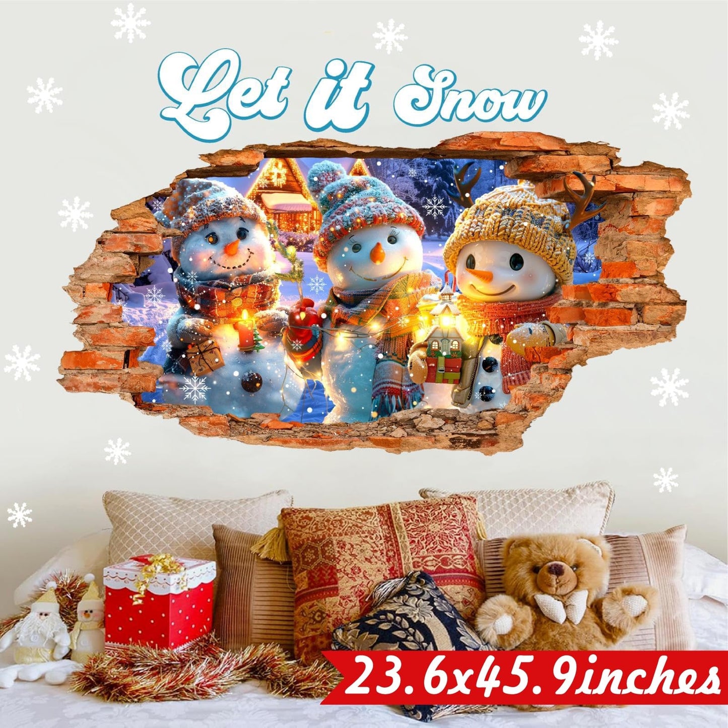 Christmas Wall Decals Cartoon Snowman Stickers Xmas Indoor Decoration Winter Holiday Broken Wall Decal Peel and Stick Merry Christmas Sticker Art Mural for 2026 New Year Living Room Party Supplies