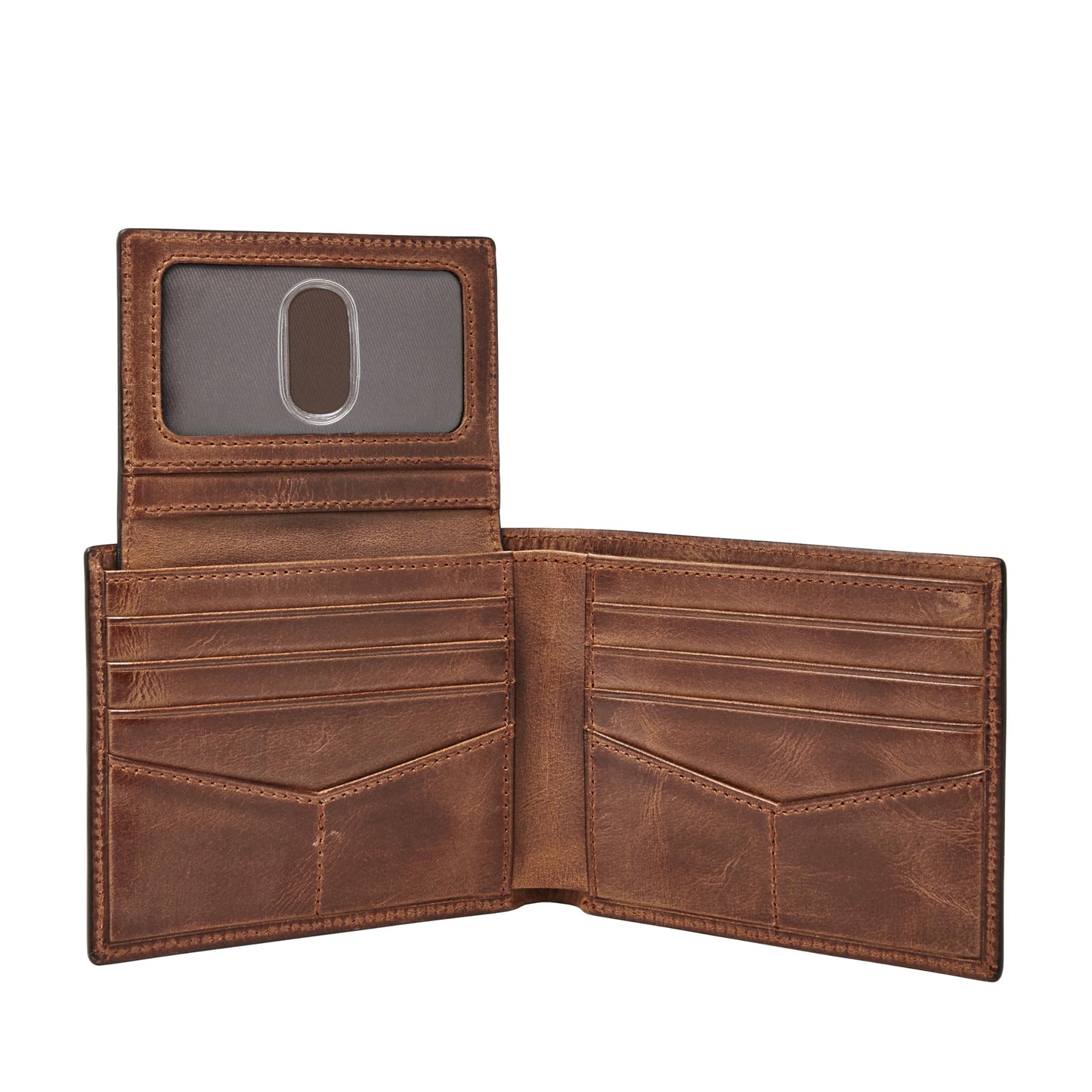 Fossil Men's Wallet, Derrick Leather RFID-Blocking Wallet Bifold Passcase with Removable Card Case, Brown
