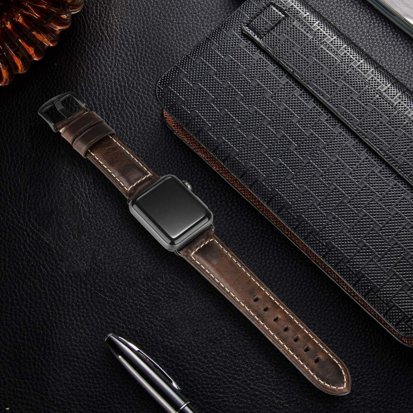 HUAFIY Compatible iWatch Band 38mm 40mm 41mm42mm, Top Grain Leather Band Replacement Strap iWatch Series 11/10/9/8/7/6/5/4/ 3/ 2/ 1,apple SE Sport, Ultra 3 2 1 (Retro coffee+Black Buckle, 38mm 40mm41mm)