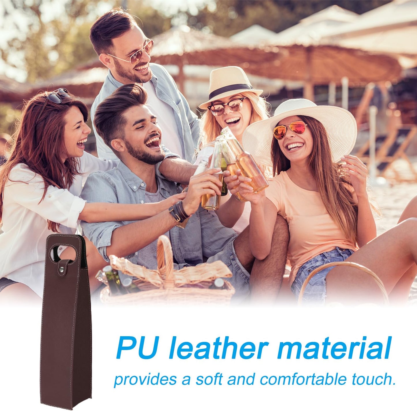 PATIKIL Wine Gift Bag, 2 Pack Wine Bag Reusable Leather Wine Tote Carrier for Wine Bottles Portable Champagne Gift Bags for Picnic Party Wedding, Brown