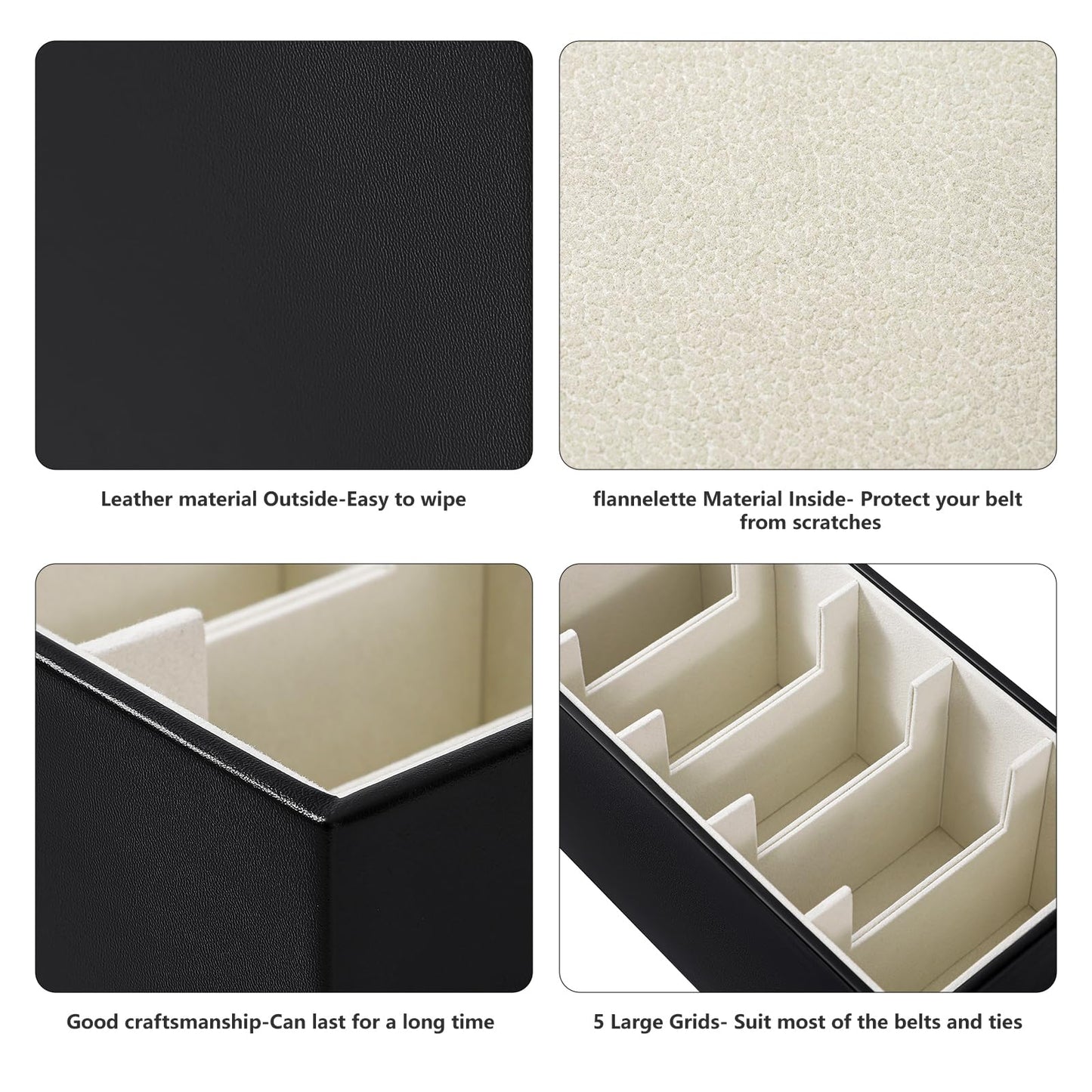 Coorganisers 2 Packs Leathers Belt Organizer for Closet and Drawer, Stackable 5 Grids Dresser Drawer Organizers, Belt Tie Holder for Men,Tie Box-Black