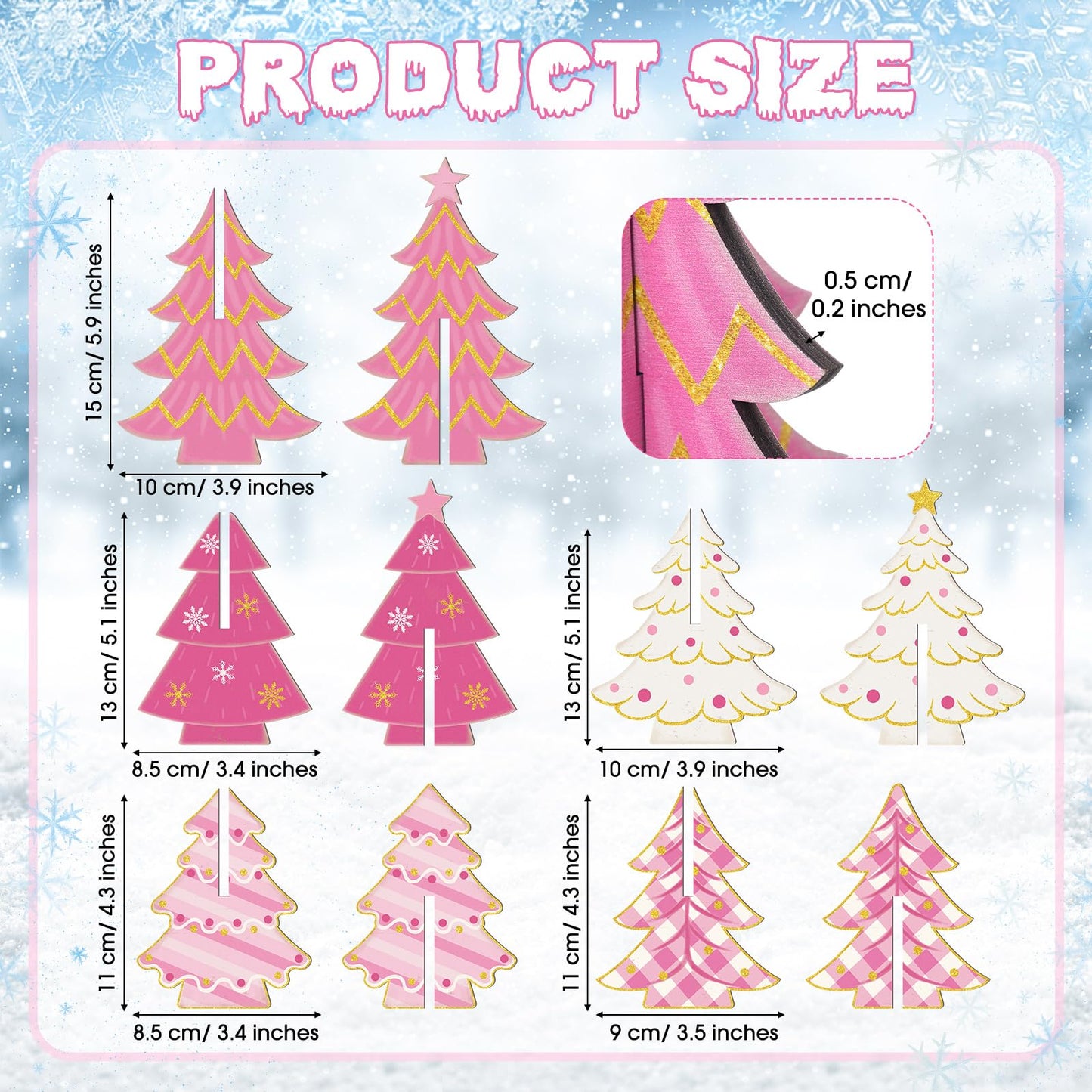Bucherry 5 Pcs Pink Wooden Christmas Trees Tabletop Decorations Rustic 3D Christmas Trees Xmas Centerpieces Farmhouse Table Wooden Signs for Xmas Winter Farmhouse Home Tiered Tray Decor