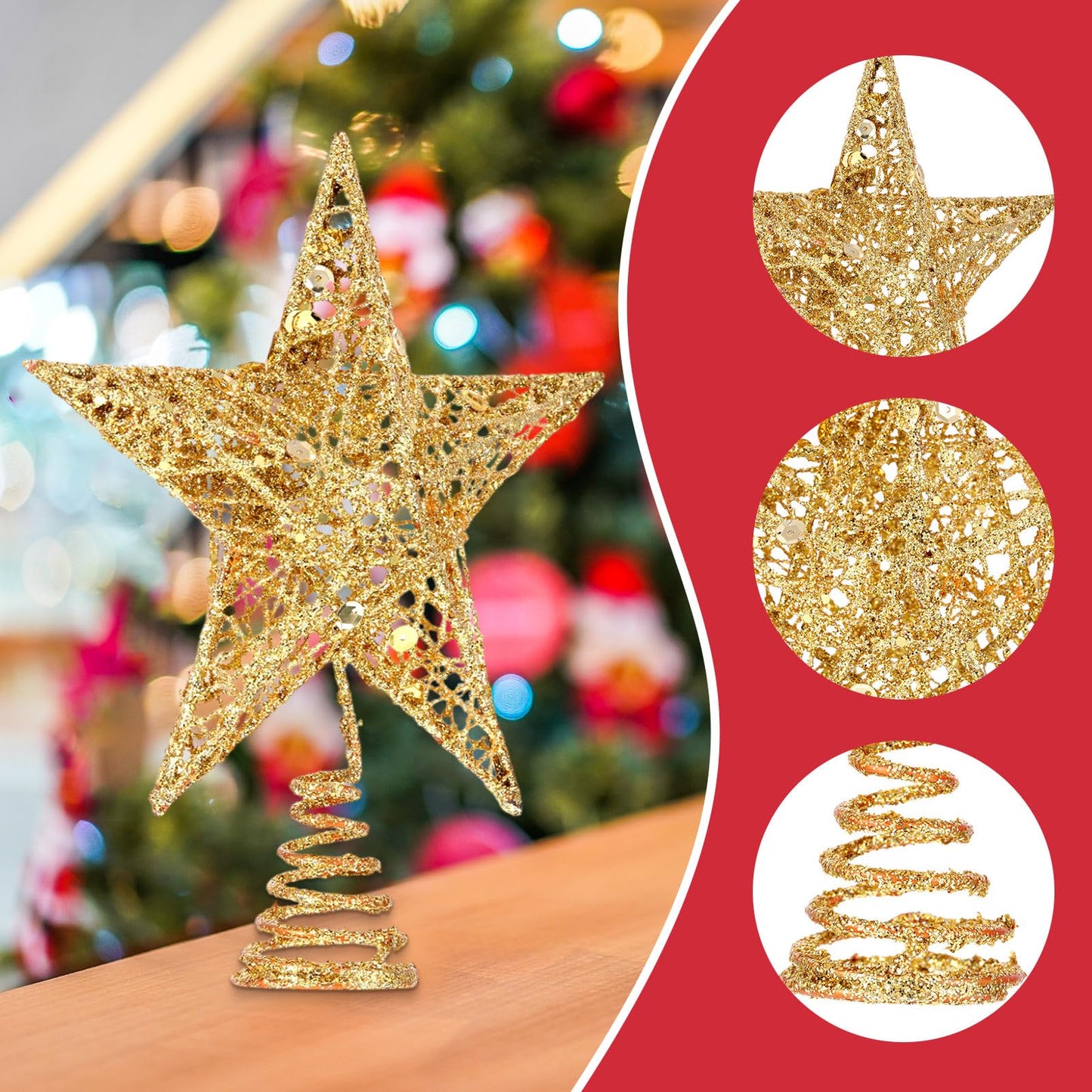 Bememo Glittered Christmas Tree Topper, 8 Inches Glitter Star Tree Topper Exquisite Shimmery Star for Christmas Decoration (Glod)