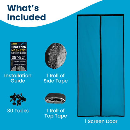 Magnetic Screen Door - Bugs Out, Breeze in - 9min Install Auto-Sealing Heavy Duty Double Stitched Mesh, 52 Magnets, Hands Free Sliding & Patio Door Net, Pet & Kid Friendly, 38 x 82 Inch, Flux Phenom