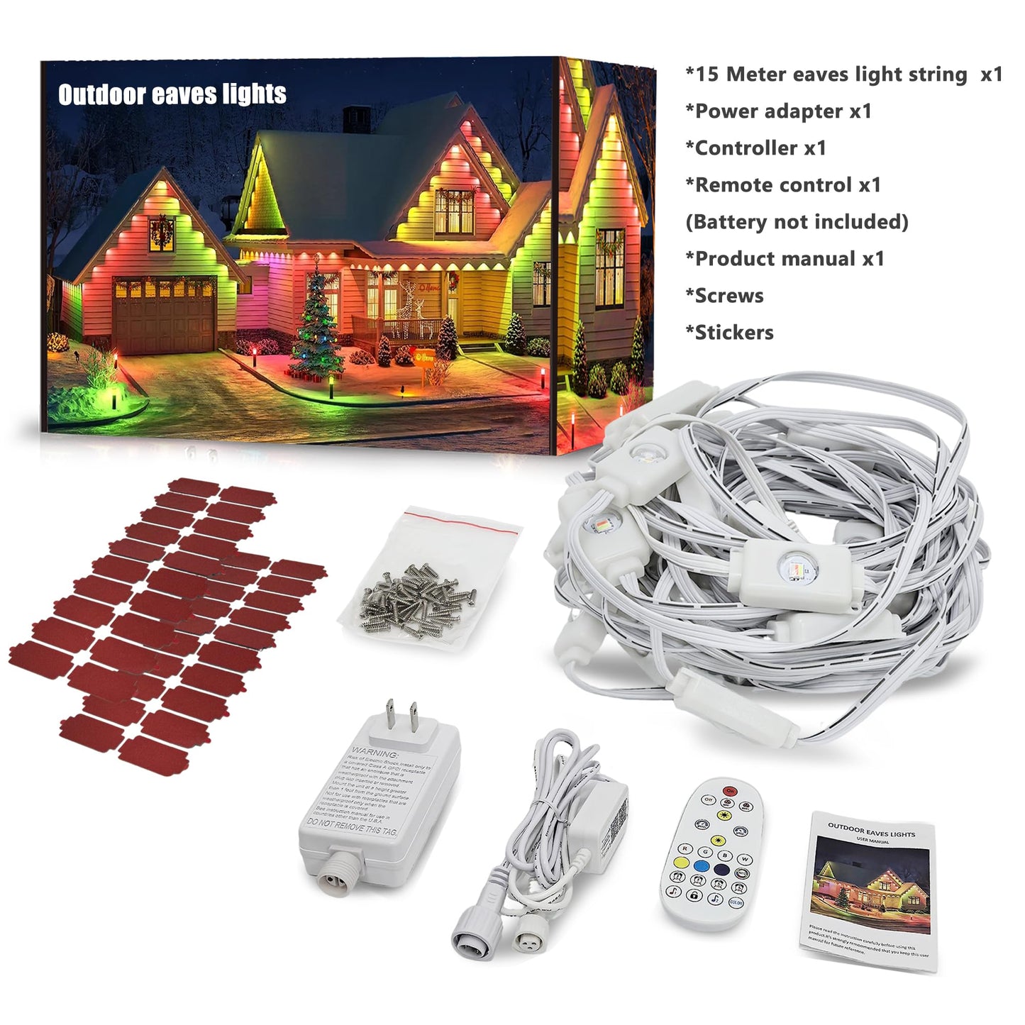 50FT Permanent Outdoor Lights with 30 Smart RGB LED Eave Lights, APP/Remote Control, IP67 Waterproof for House Roof, Eave, Garden, Outdoor Decorations, Christmas, Party Decor
