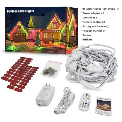 50FT Permanent Outdoor Lights with 30 Smart RGB LED Eave Lights, APP/Remote Control, IP67 Waterproof for House Roof, Eave, Garden, Outdoor Decorations, Christmas, Party Decor