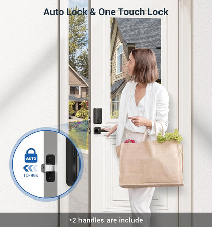 Veise Fingerprint Door Lock Set, Keyless Entry Door Lock, Front Handle Set, Electronic Keypad Deadbolt with Lever Handle, 2 Keys, Auto-Locking, One-time Codes, Easy to Install, Oil Rubbed Bronze