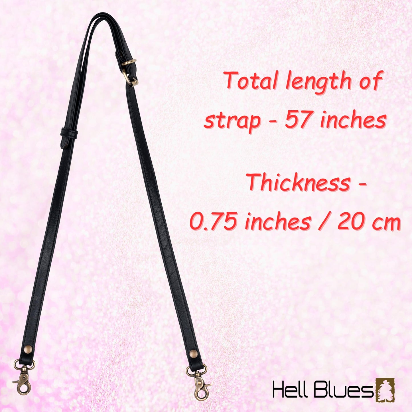 Hell Blues Genuine Leather Purse Strap Replacement ~Womens Crossbody Bags 48"-57" Long Adjustable Strap, Black with Brass Accessories (.75" Wide)