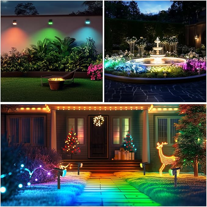 Linkind RGB Solar Christmas Lights Outdoor Spotlights IP67 Waterproof 10 Lighting Modes Solar Color Changing Lights Outdoor for Yard Garden Landscape Christmas Decorations (Multicolor, 4 Pack)