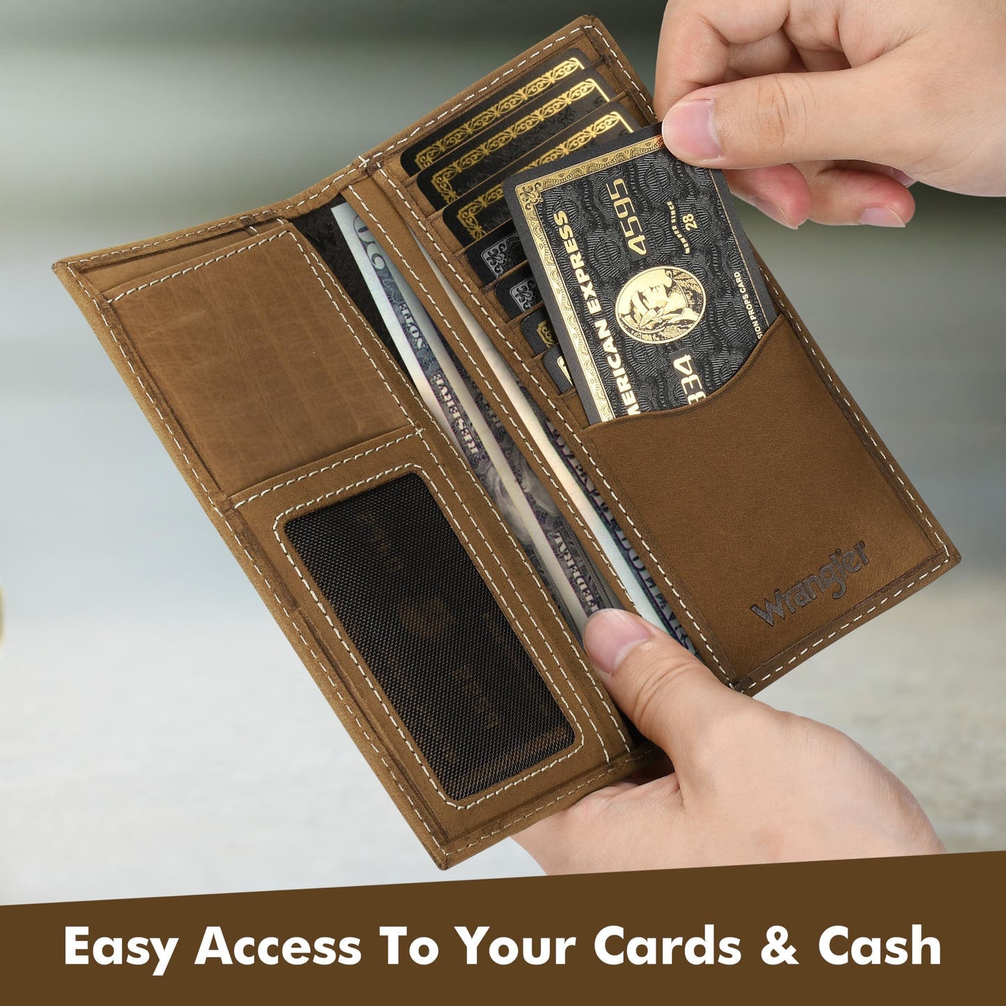 Wrangler Genuine Leather Bifold Wallet for Men - Long Wallets | Western Rodeo Wallets for Men with Extra Capacity & Gift Ready