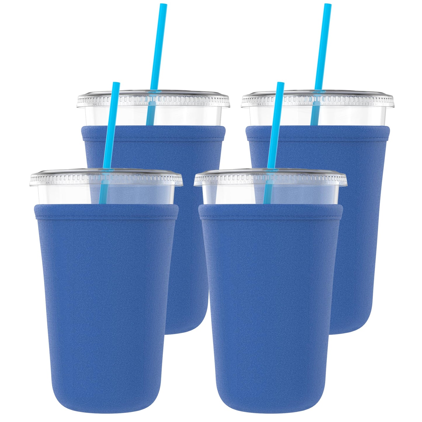 TahoeBay Iced Coffee Cold Cup Sleeve (4-Pack) Reusable Blank Neoprene Insulator Drink Sleeves 22-24oz Beverage Holder for Vinyl Sublimation fits Dunkin' Medium and Starbucks Venti (Royal Blue)
