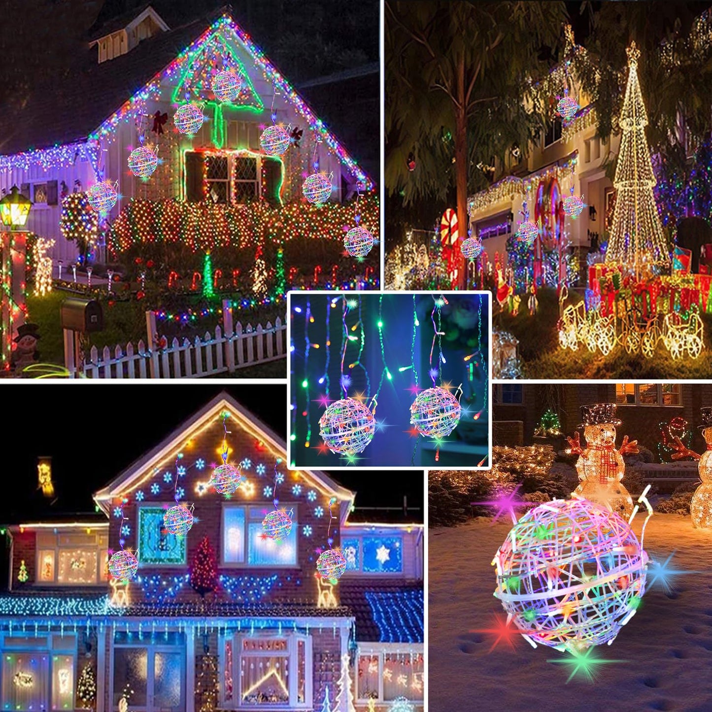 Outdoor Christmas Balls Lights Tree Lights Waterproof, 4 Pack 7.87" LED Hanging Globe Sphere Lights with 8 Lighting Modes Memory Timer Plug for Party Wedding Xmas Porch Patio Garden Yard Decorations