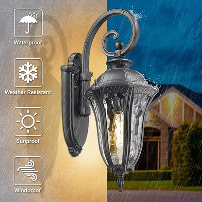 Outdoor Porch Lights Wall Mount, Outdoor Sconce Lighting Waterproof Exterior Porch Light Anti-Rust Aluminum Outside Latern with Water Ripple Glass for House Yard Hallway Doorway Patio