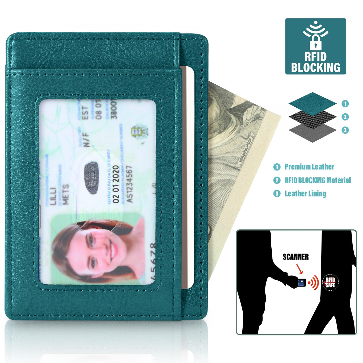 Travelambo Slim Wallet Front Pocket Minimalist Leather RFID Blocking Medium Size
