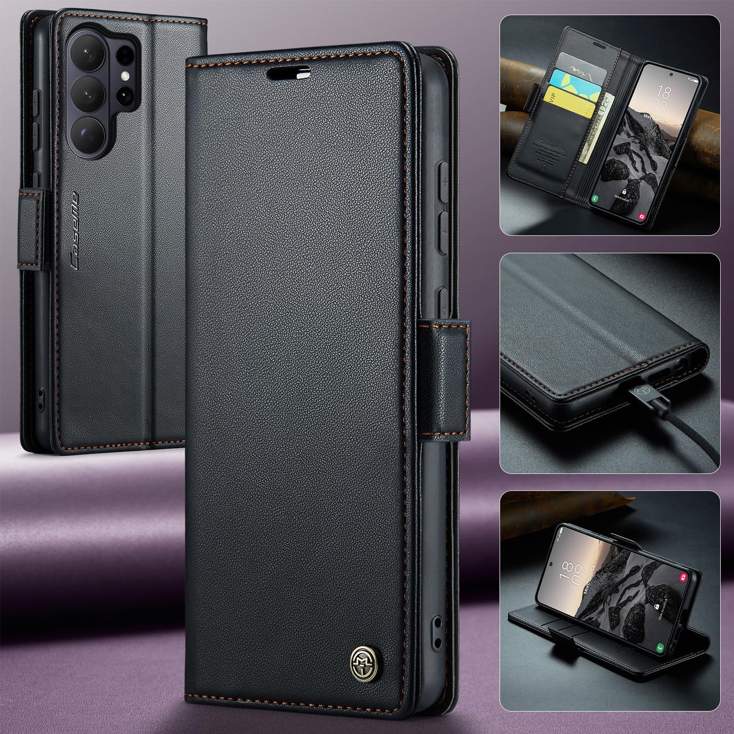 SINIANL Compatible with Samsung Galaxy S26 Ultra Wallet Case with Card Holder, Women Men Flip Cover with RFID Blocking Magnetic Clasp Kickstand Leather Book Folio Case for Galaxy S26 Ultra Black