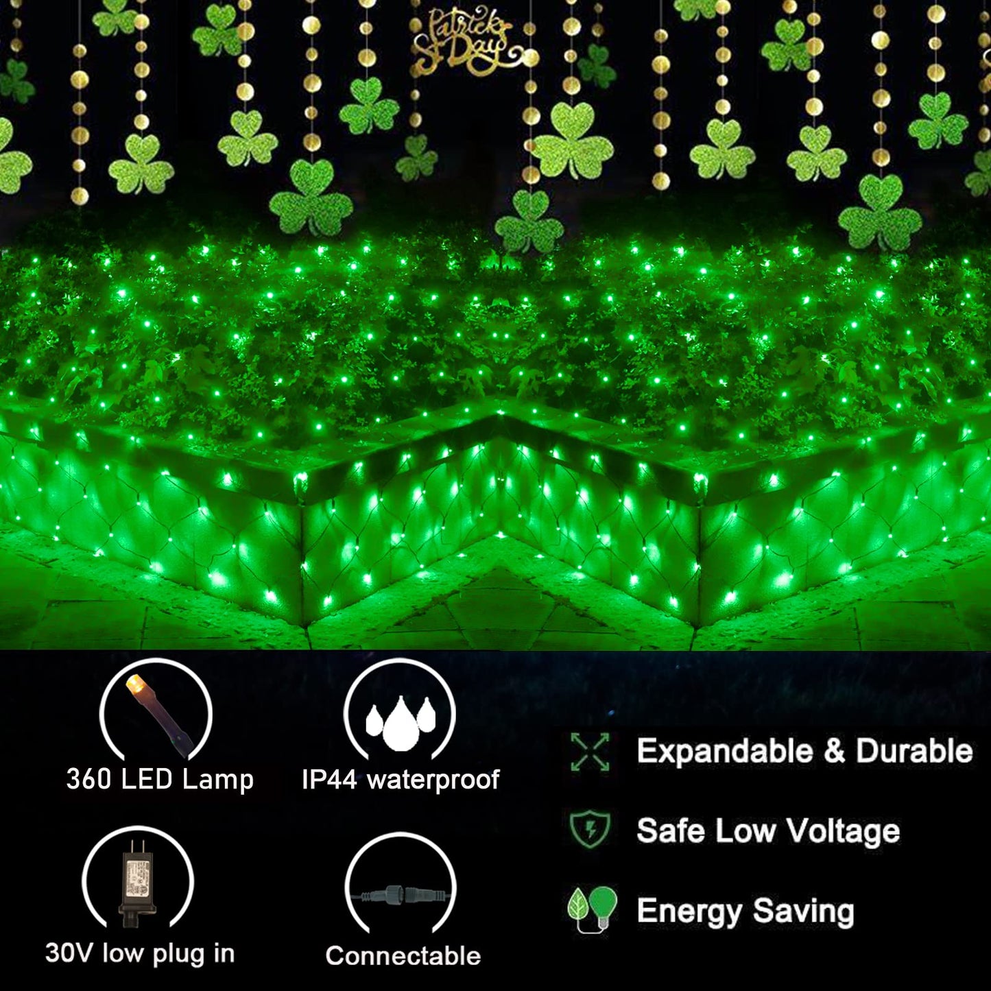 OYCBUZO 360LED Green Net Lights Outdoor, 21ft x 5ft 8 Modes Connectable Mesh Lights St Patricks Day Decor, Waterproof Outdoor Bush Christmas Light Plug in for Xmas Tree Holiday Party Patio Garden