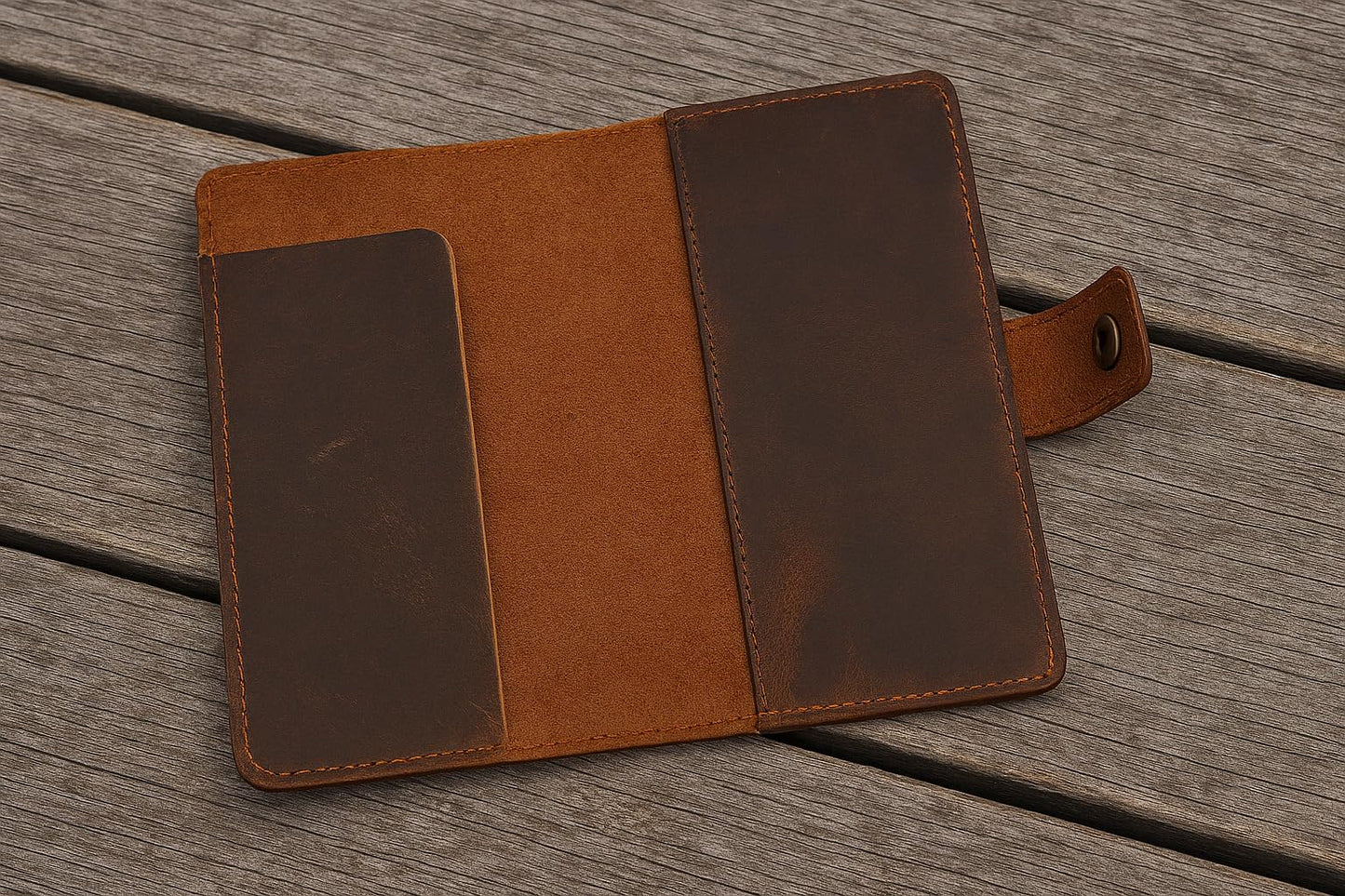 CestAntiQ Full-Grain Tan Leather Checkbook Cover for Men, Women, Slim Bifold Organizer with Pen Holder, Handmade Executive Register Holder for Personal, Business Use, Valentine’s Day Gift