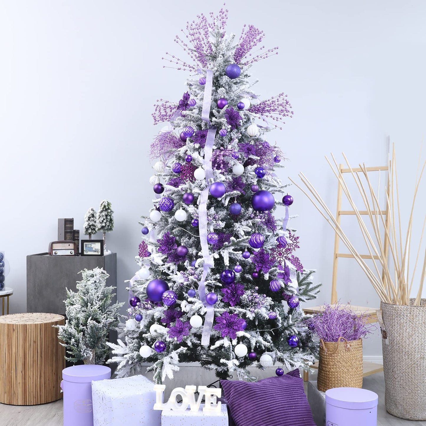 30PCS Christmas Glitter Snowflake Ornaments Plastic Snowflakes Ornaments-Xmas Tree Decorations,4.7-inch (Purple)
