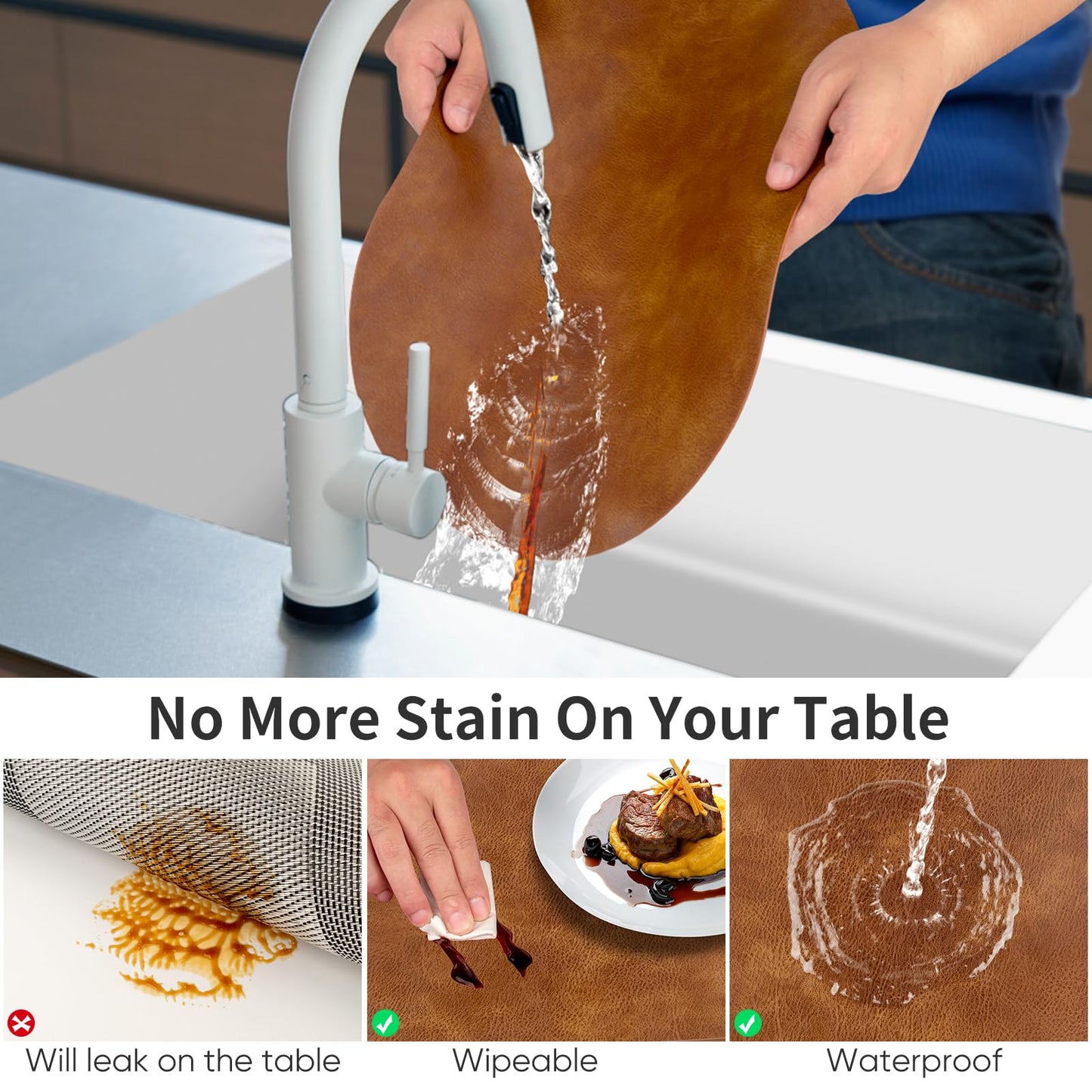 ADRIMER Placemats, Heat Resistant Oval Placemats Set of 6 Washable 12 x 17 Inch, Waterproof Table Mats, Wipeable Pu Place Mats for Kitchen, Dining Room, Turmeric Brown