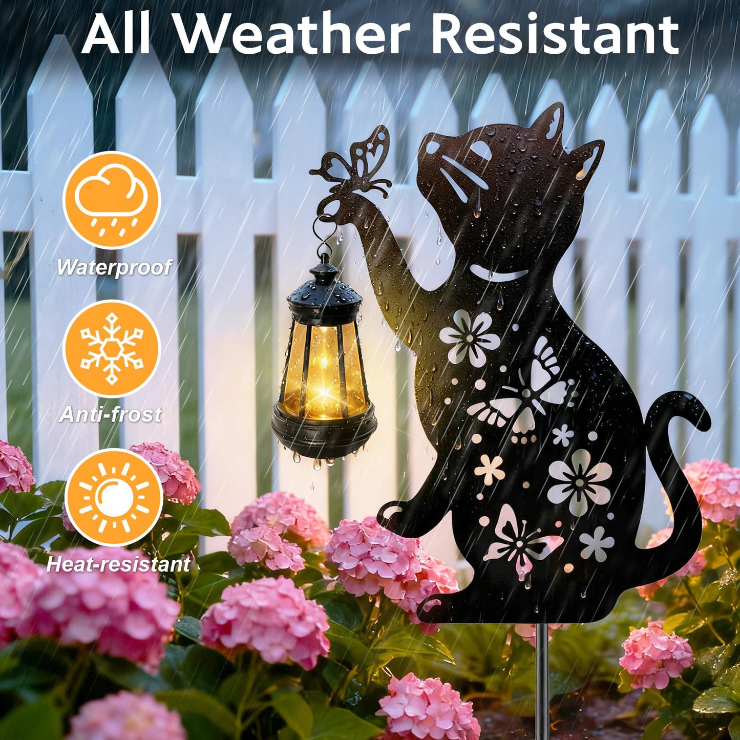 ANGMLN Cat Solar Lights Outdoor, Black Cat Hanging Lantern Waterproof, Cat Lover Gifts for Women Mom Birthday Mother's Day, Metal Garden Statue Yard Decor Patio Pathway Backyard Lawn Ornaments