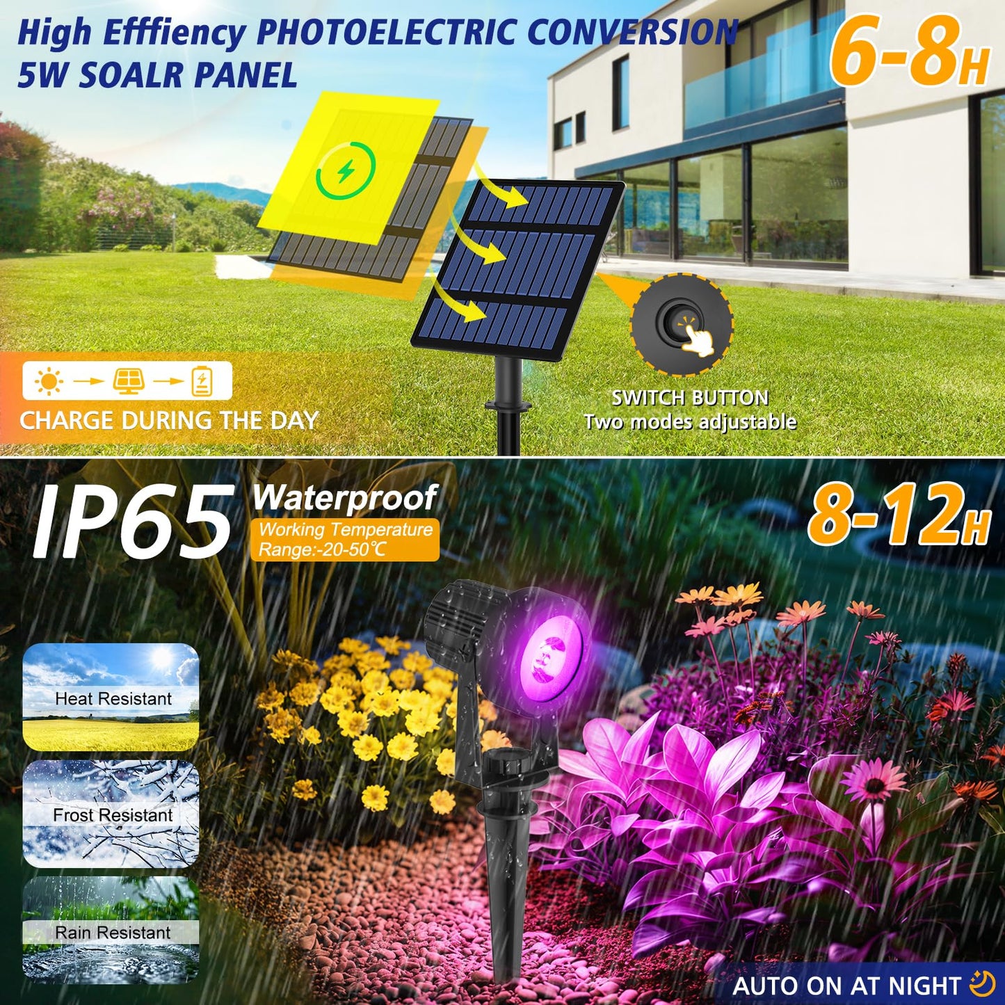 T-SUNUS RGB Solar Spot Lights Christmas Outdoor 6-in-1, Color Changing Landscape Spotlights Pond Lighting Waterproof IP65 9.8ft Cable for Tree Patio Pathway Yard Garden Wall Flag Halloween Holiday