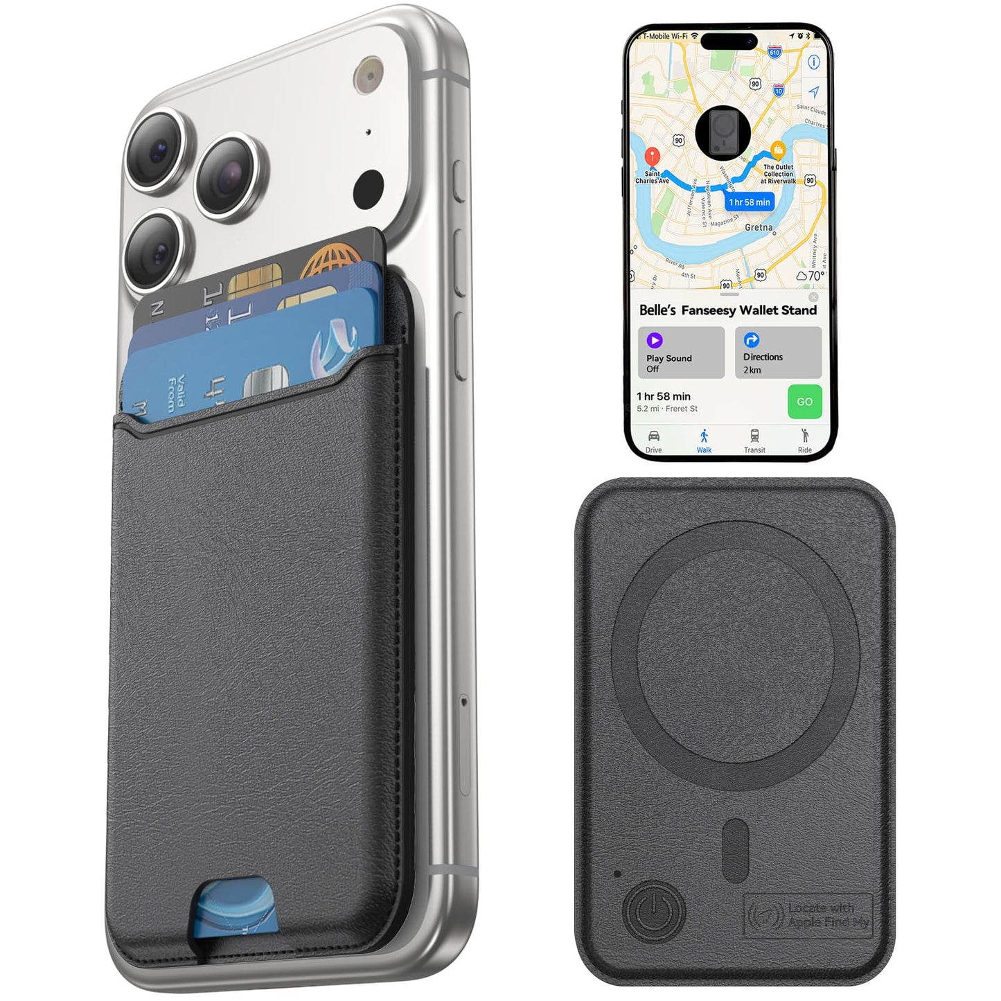 Fanseesy for MagSafe Wallet, Works with Apple Find My,4 Card Holder, Magnetic Phone Wallet for iPhone 17/16/15/14/13/12 Pro Max Air Plus Series, RFID Blocking Vegan Leather,Black