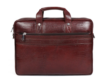 Leder Luxus 16" Crocodile Embossed Leather Briefcases for Men, Laptop Briefcase For Men, Satchel Shoulder Bag,2 Zipper Pockets, 2 Spacious Compartments,1 Flap Pocket 12x16x4 inches (Classic Brown)