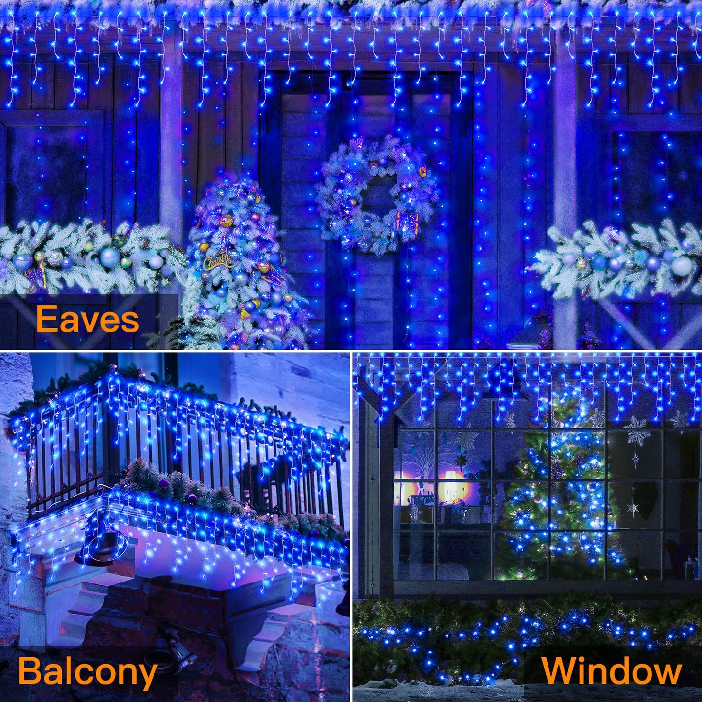Ollny Icicle Lights for Outside 504LED 41FT, Blue Christmas Light with Remote 8Modes Timers Waterproof, Plug in Connectable Hanging Lights for Outdoor Indoor House Roof Holiday