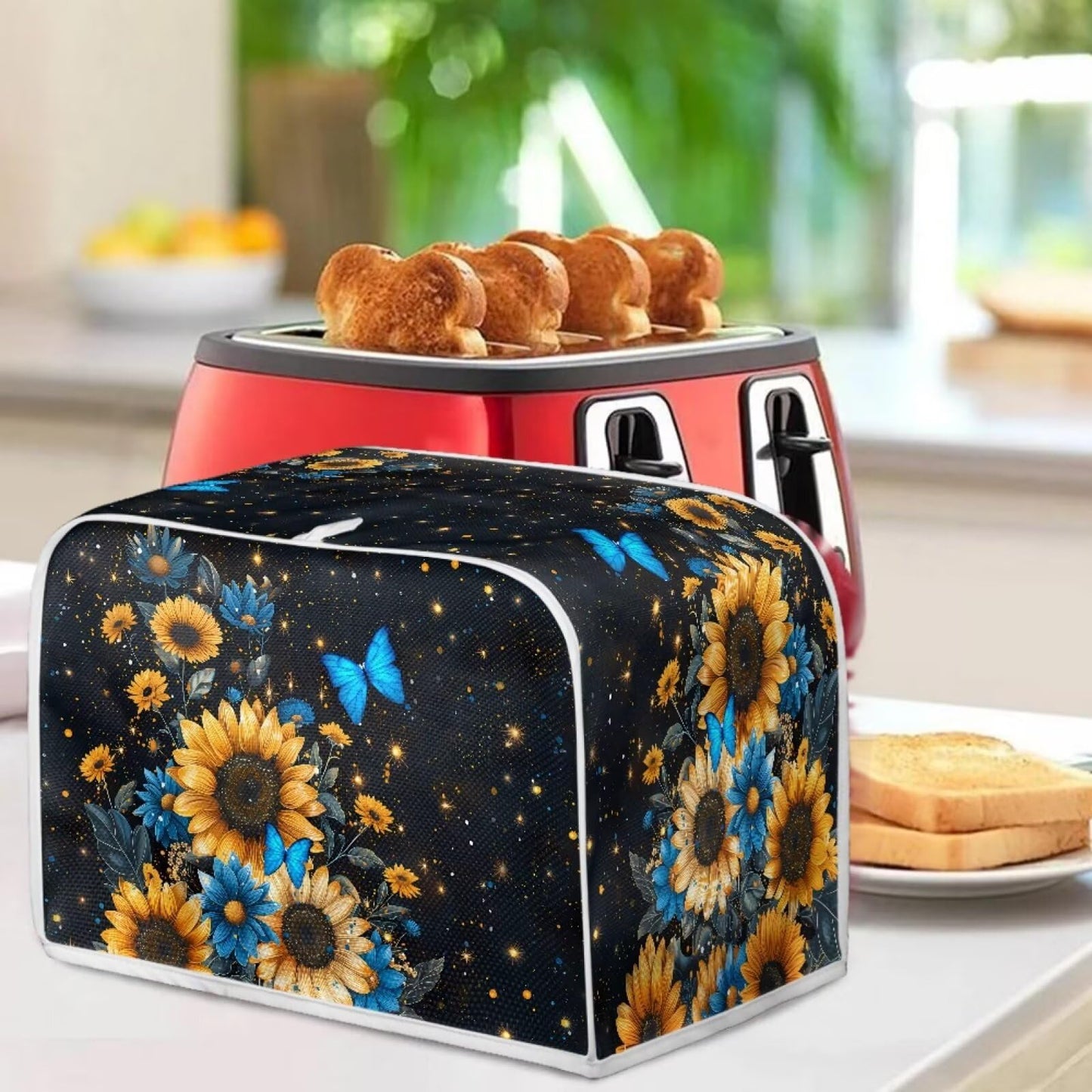 ASQVTIFE 4 Slice Toaster Covers for Kitchen Butterfly Dust Covers for Kitchen Appliances Sunflower Bread Machine Oven Dust Cover Top Handle Design Greasy Protection Anti Sputtering