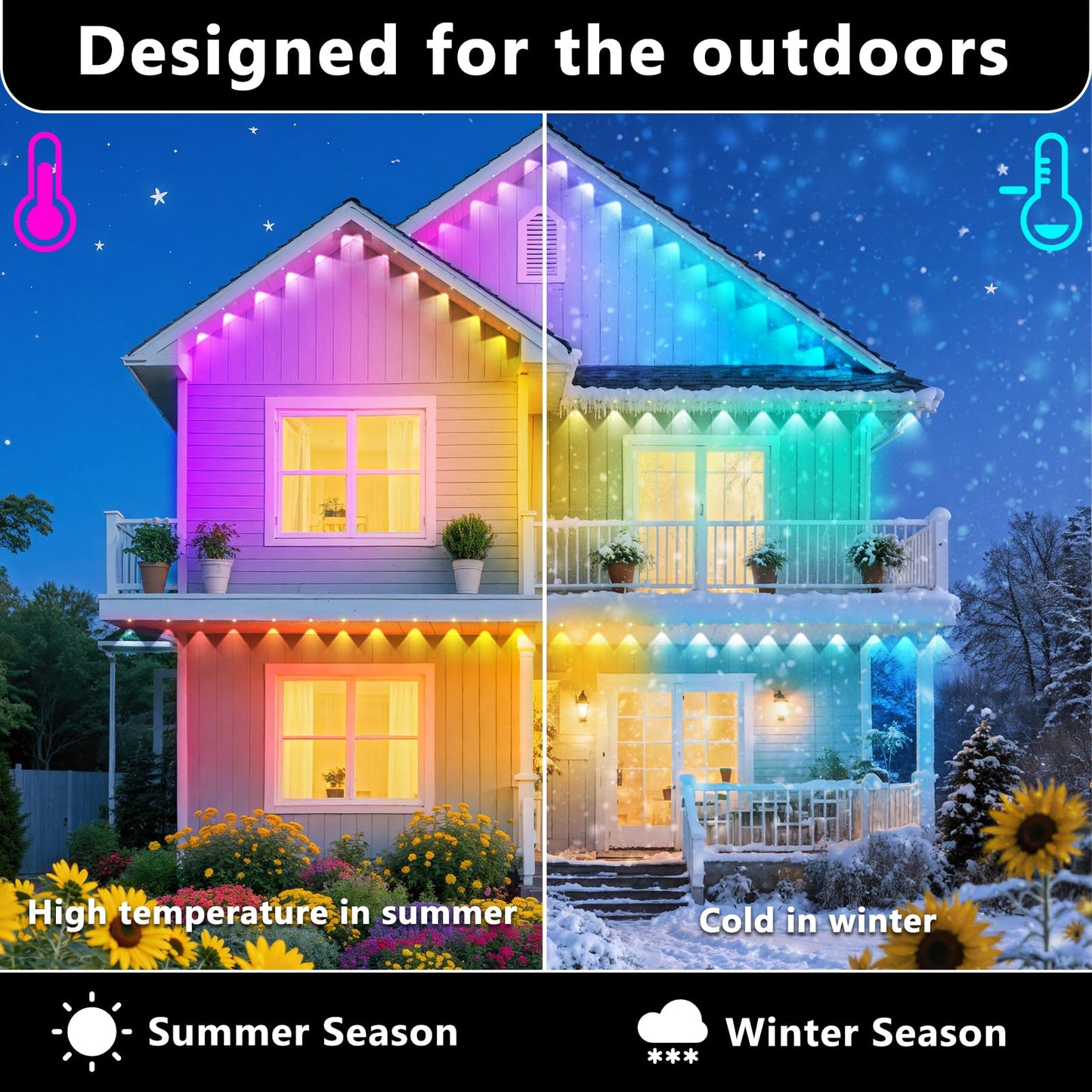 CETELUMA 500FT Permanent Outdoor RGB Lights - Waterproof Smart LED Eaves Lights with App/Remote Control, Music Sync & DIY Scenes, Perfect for Christmas, Halloween, Parties & Daily Decor