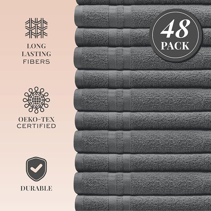 Wealuxe Dark Gray Washcloths 48 Pack