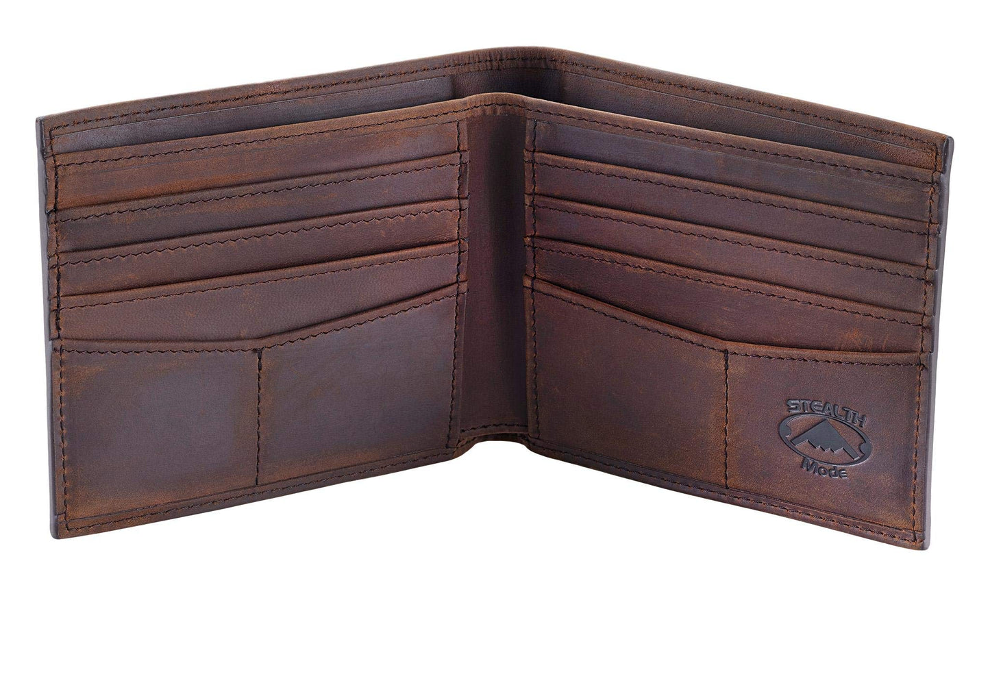 Stealth Mode Dark Brown Leather Bifold Wallet For Men - RFID Wallet With 8 Card Slots and Divided Billfold, One Size
