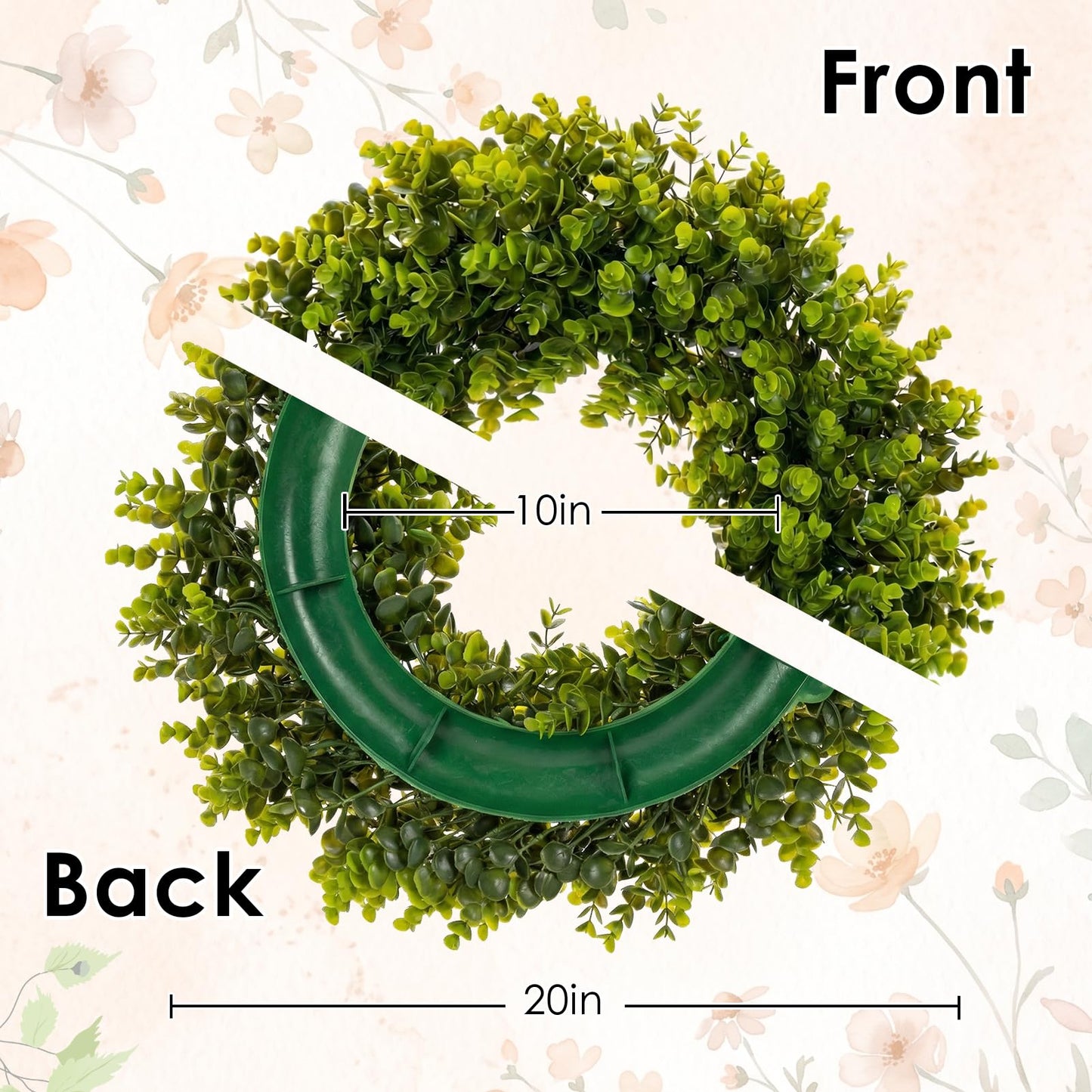 Britimes 3 Pcs Floral Hello Front Door Mat and Wreath Set Faux Coir Doormat Black and White Striped Layering Rug and 19" Greenery Wreath with Bow Outside Decor for Porch