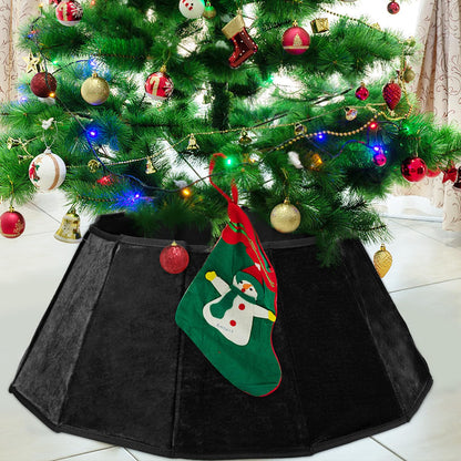 Black Velvet Christmas Tree Collar - Folable Tree Ring & Skirt for Artificial Trees - Base Stand Cover Decoration