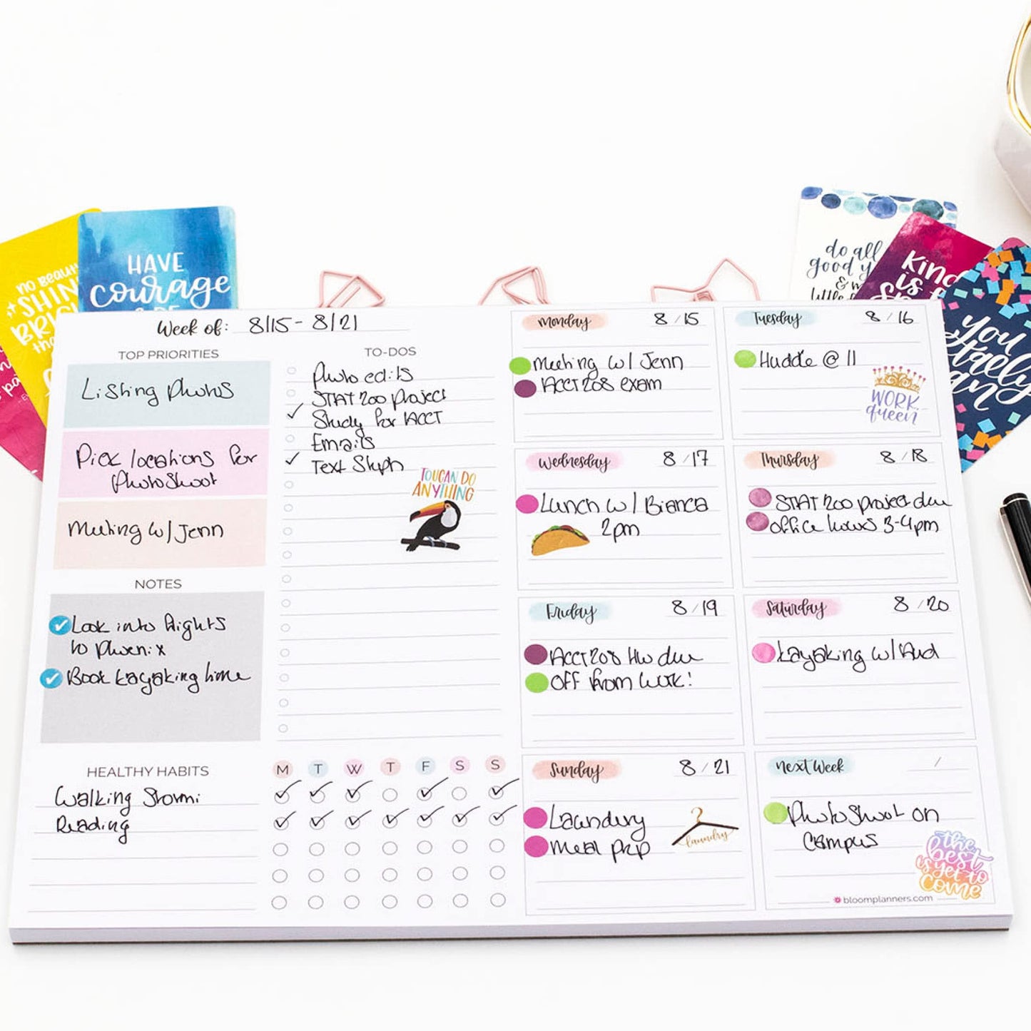 bloom daily planners Horizontal Weekly To Do List Notepad with 60 Undated Sheets - Weekly Desk Planner or Chore Pad with Priorities & Habit Tracker - 8.5” x 11” - Pastel