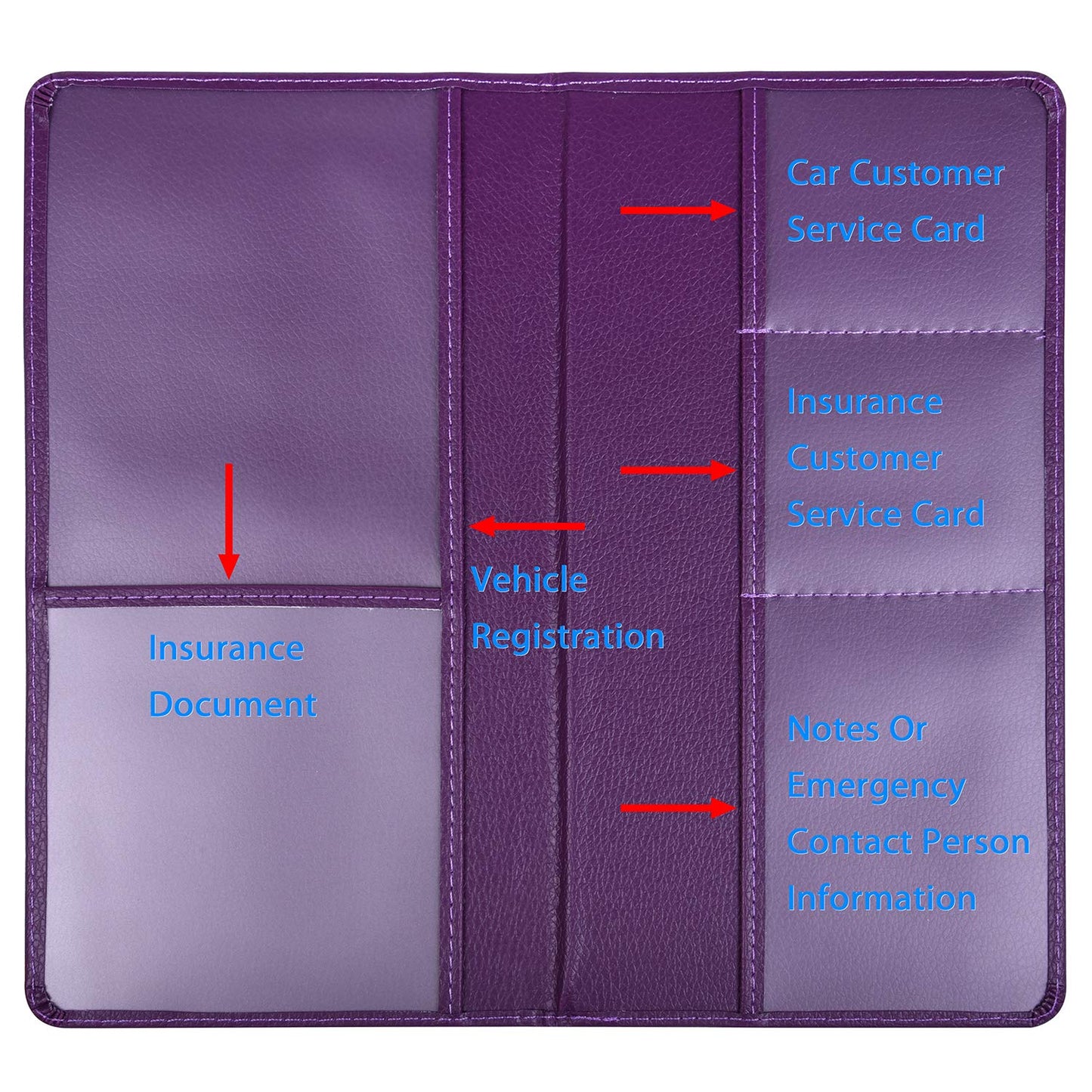 Wisdompro Car Registration and Insurance Holder - Premium PU Leather Vehicle Glove Box Organizer Wallet for Document, License, Card and Other Essentials (Purple)