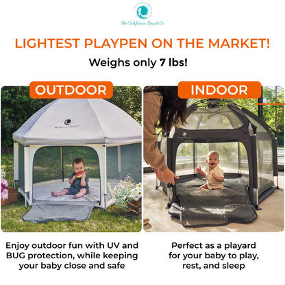 POP 'N GO PLAYPEN - Indoor & Outdoor Baby Playpen for Babies and Toddlers - Baby Beach Tent, Foldable, Portable W/Canopy, Travel Bag, & Mosquito Net - Pop Up Pack and Play Tent (Warm Ivory)