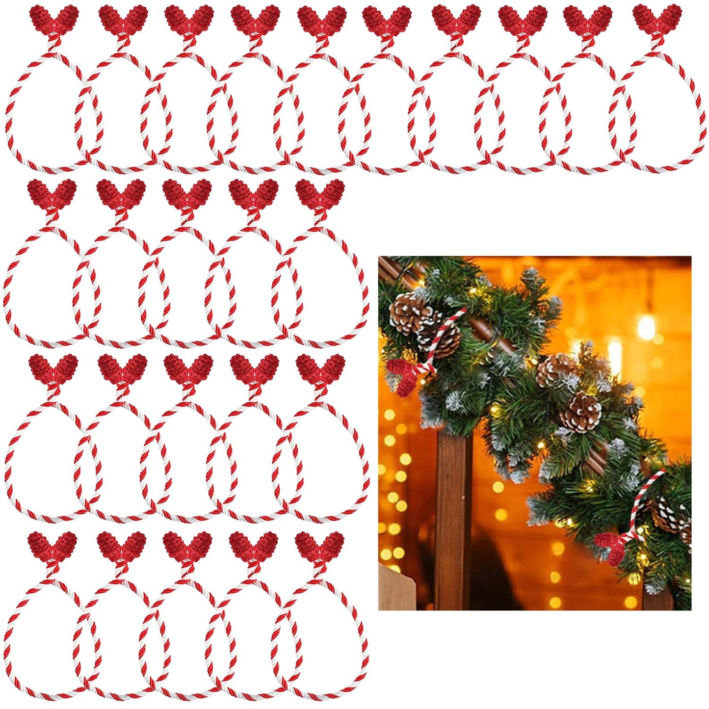 25Pcs Garland Ties for Valentines Day Flexible Decorative Twist Ties, Reusable and Knotted Wreath Tie for Christmas Craft Gift Wrapping (Red&White)