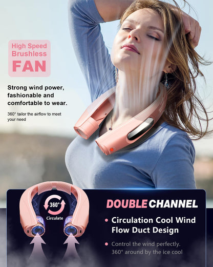 ZEEFO Portable Neck Fan, Hands Free Personal Fan- 6000mAh Battery Operated, Ultra-Quiet USB Rechargeable Fan with 6 Adjustable Speeds, Cooling Wearable Fan for Home, Office, Outdoor, Travel-Pink