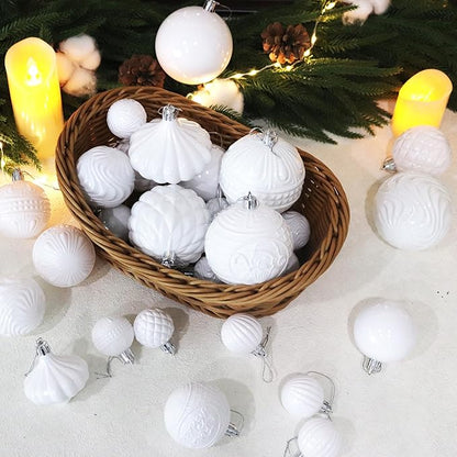 Christmas Ornaments Set with 60pcs Shatterproof Christmas Tree Decorations Multi-Size Christmas Ball Ornaments with 7 Styles White